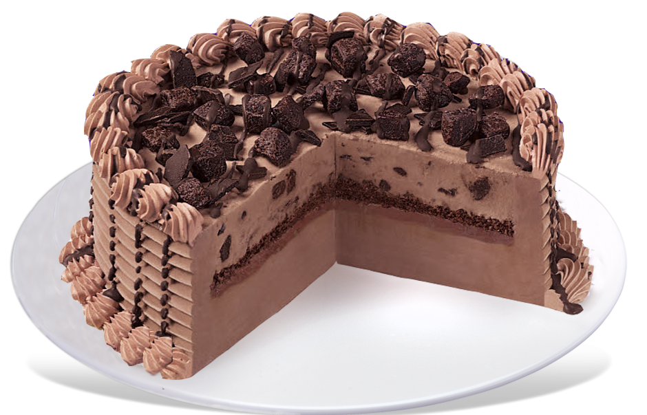 Chocolate Blizzard cake with brownie pieces and chocolate drizzle