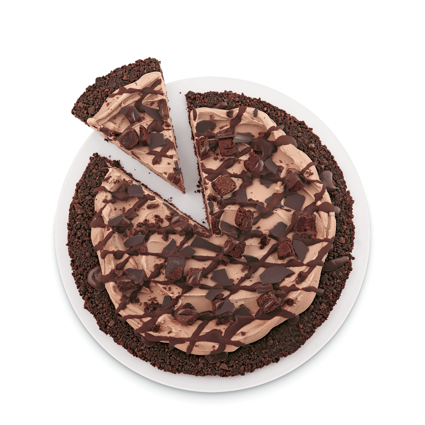 Chocolate brownie Treatzza Pizza with brownie pieces and chocolate drizzle