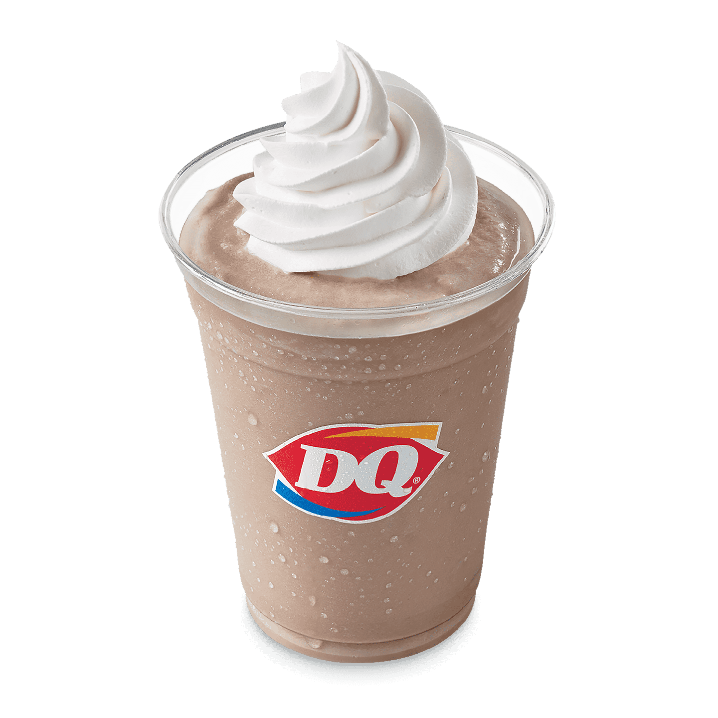Chocolate shake topped with whipped topping in a DQ cup