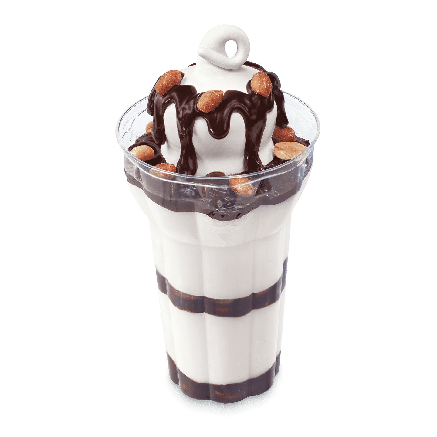 Peanut parfait with hot fudge and peanuts